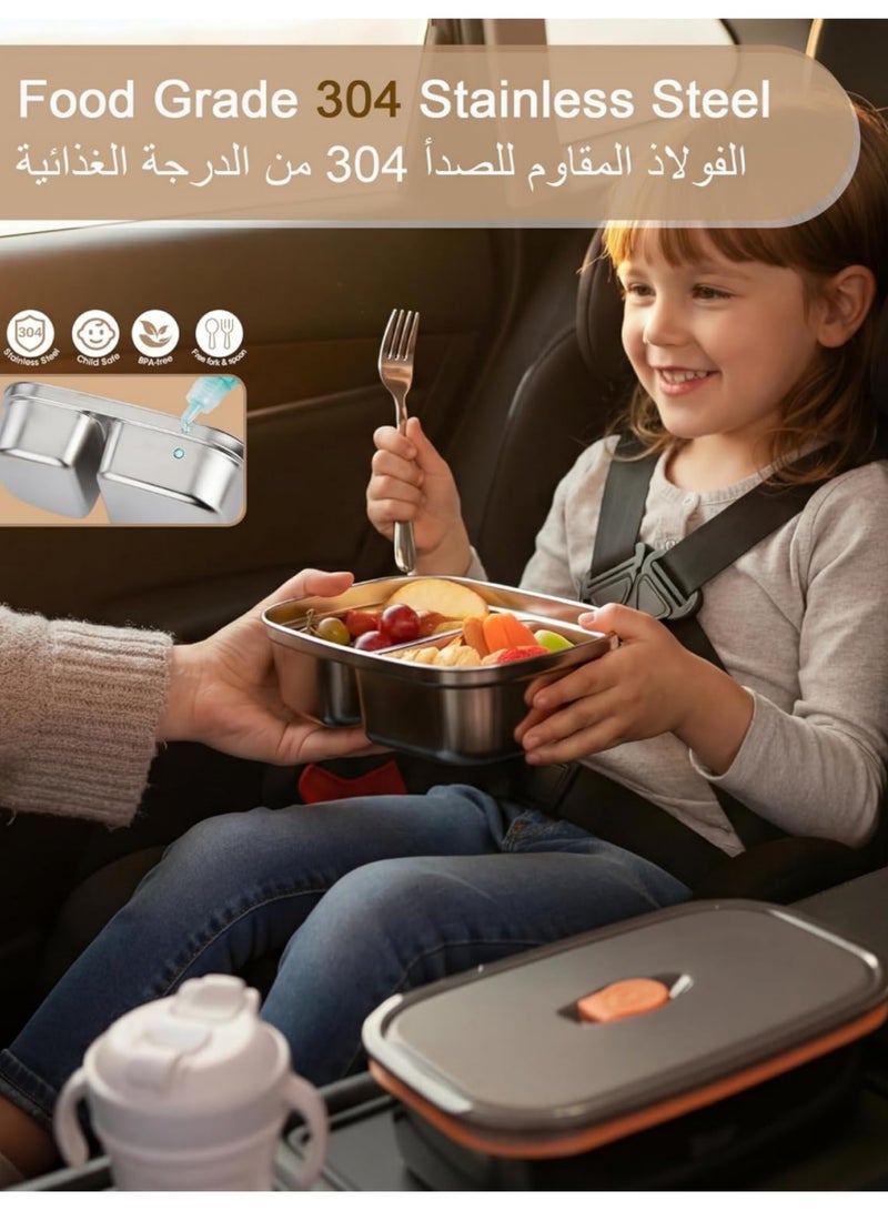 Adando Stainless Steel Lunch Box Adult: 1200ML+1400ML Leakproof 304 Metal Bento Box with Airtight lid - Lightweight Lunchbox for Men Women - for Work Office School Picnic Outside with Thermal Bag & Cutlery - Image 3